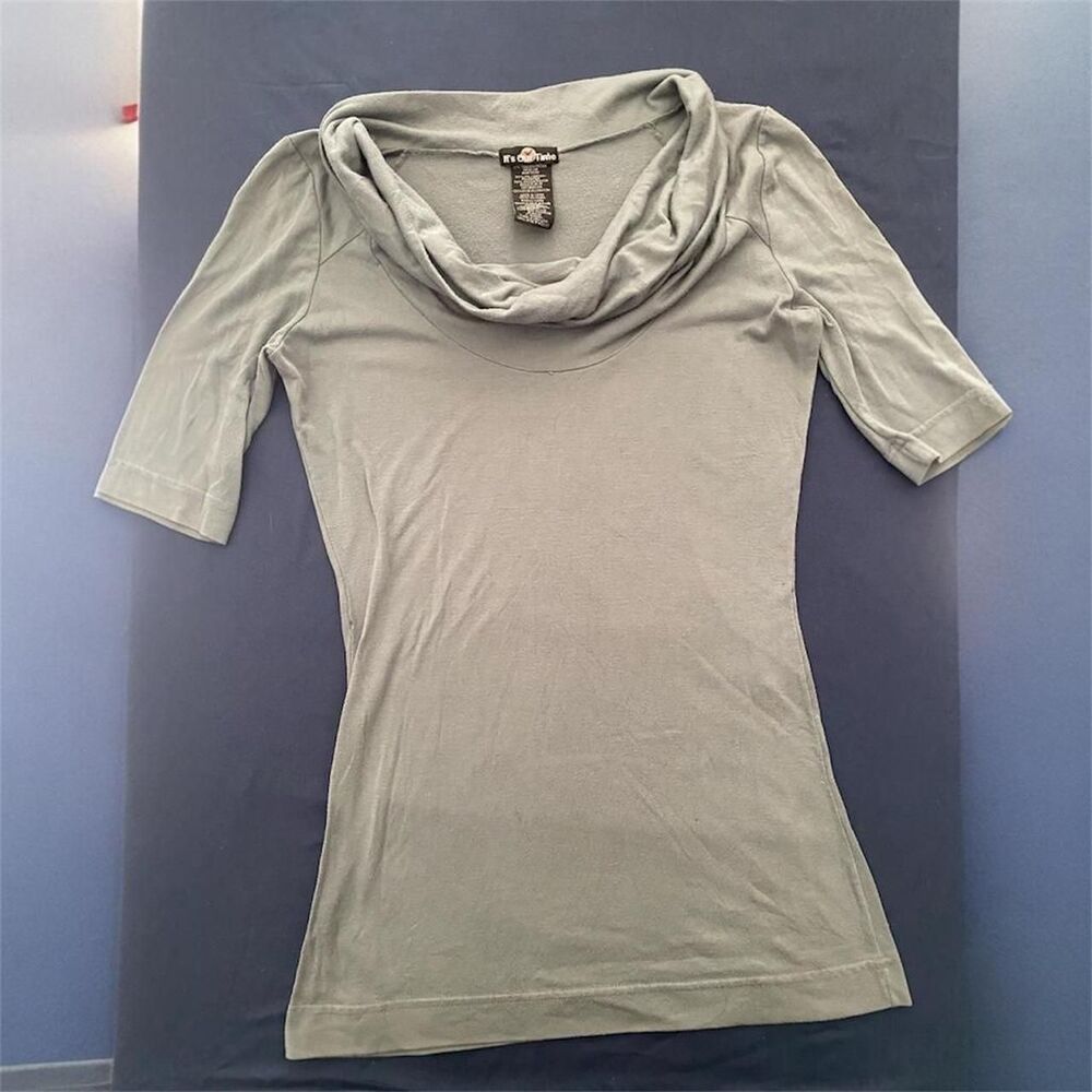 It’s Our Time Women's Sage Green Slimming Cowl Neck Blouse